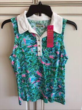 NWT Lilly Pulitzer Turq, Pink & Green Tropical Print Golf Sz Small